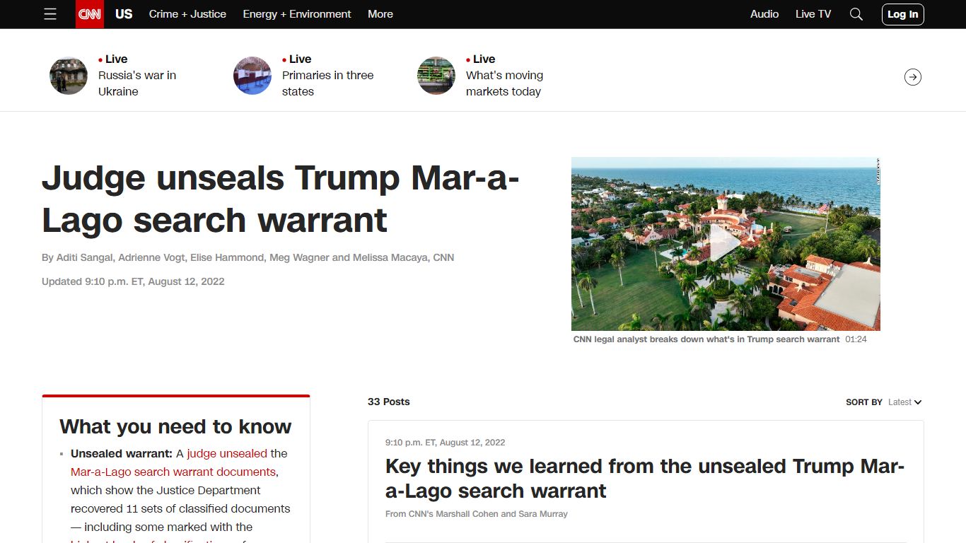 Live updates: Trump and the FBI search warrant documents